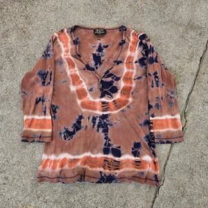 Vtg 90s Y2k TRYST Abstract Watercolor Dye All Over Print Whimsy Ribbed Top S